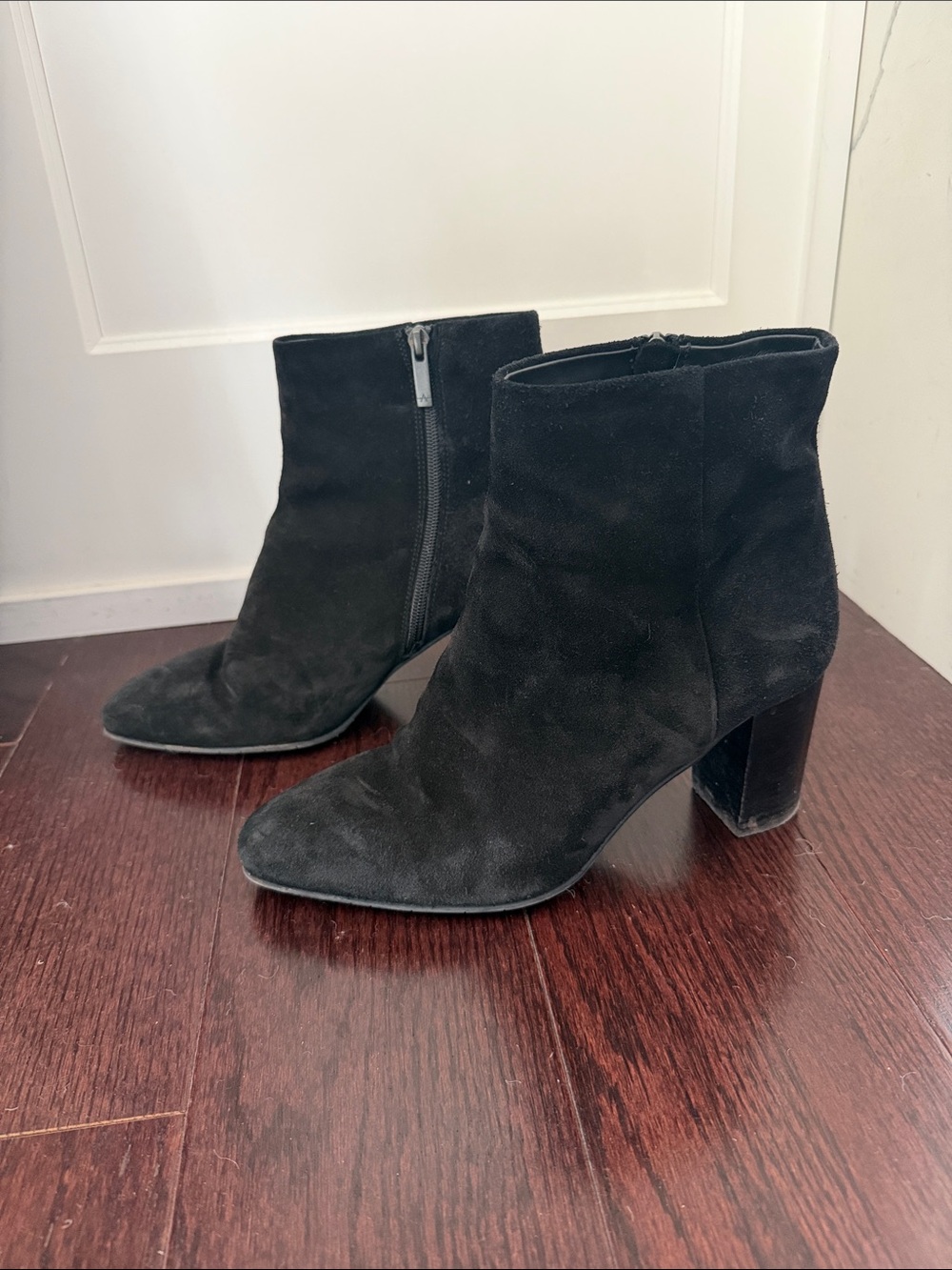 Aquatalia Black Suede Ankle Booties with Block Heel